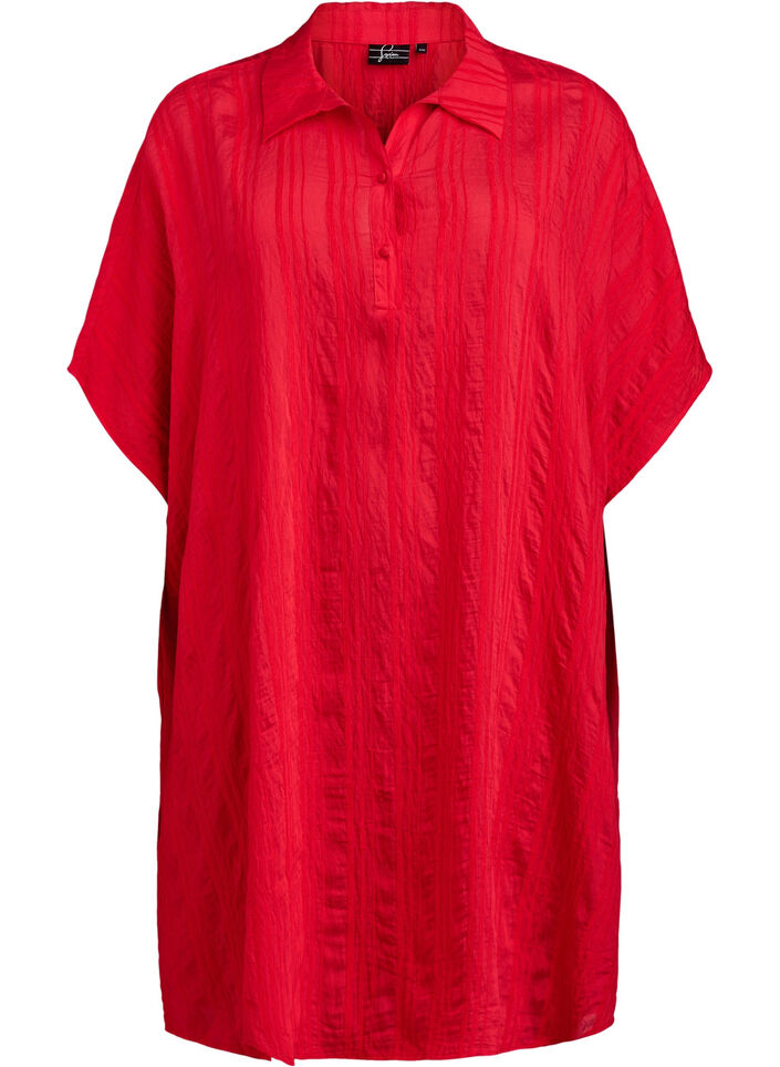 Strandkaftan med krage og knappelukking, True Red , Packshot