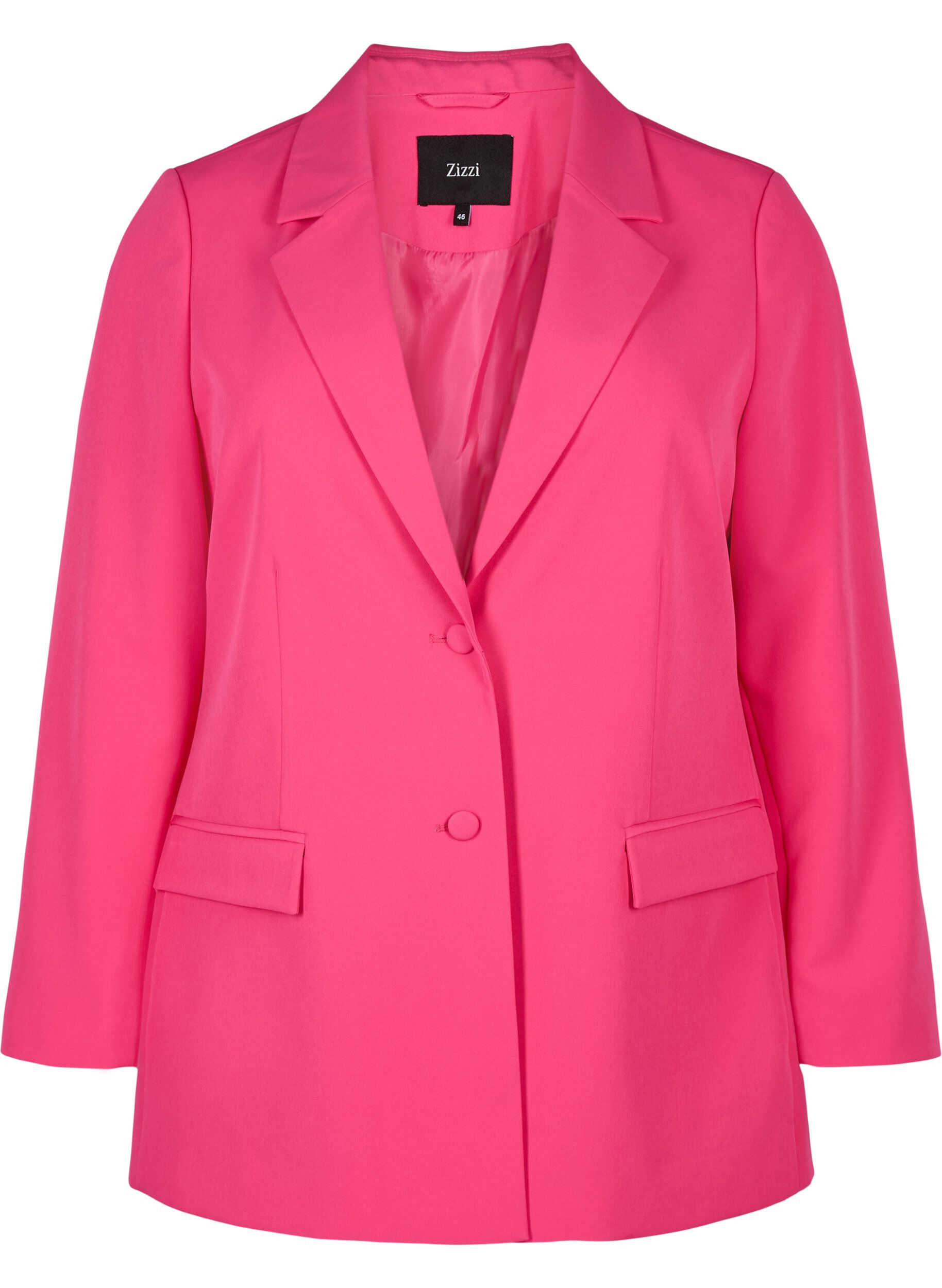 Zizzi Klassisk blazer med knappelukking, Pink Yarrow, Packshot image number 0
