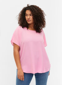 Kortermet bluse med rund hals, Rosebloom, Model