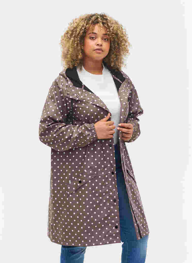 Prikkete regnjakke med hette, Iron W/White dot, Model