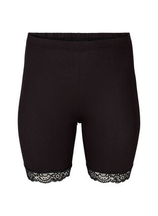 Zizzi Sykkelshorts med blondekant, Svart, Packshot image number 0