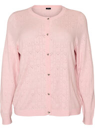 Strikket cardigan med hjerte hullbroderi, Rosa