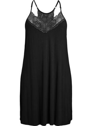 Zizzi Ermeløs viskose nattkjole med blonder detaljer, Svart, Packshot image number 0