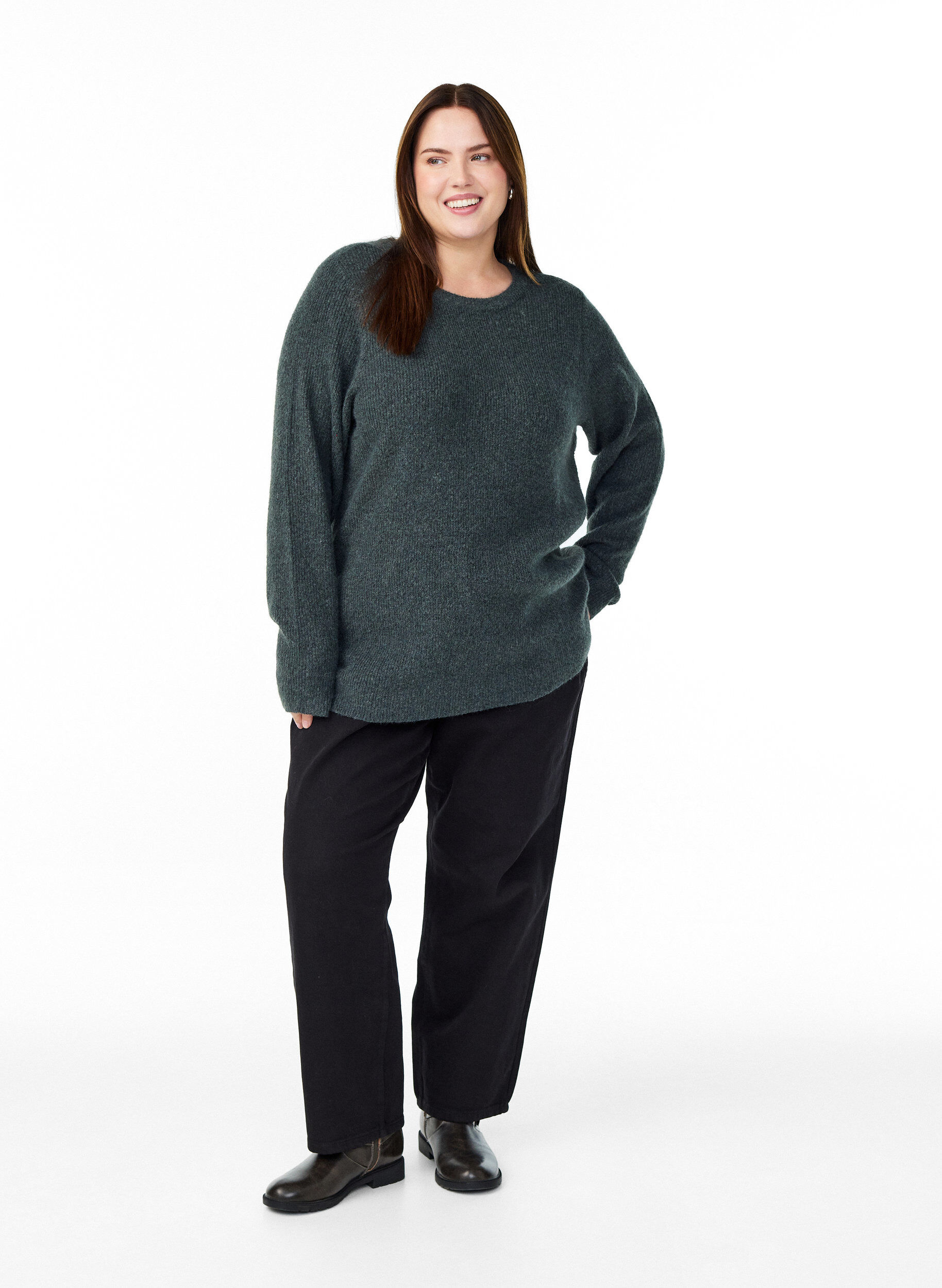 ZizziMelert strikkebluse med rund hals, Gr&oslash;nn, Model image number 1