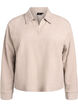 Jerseybluse med krage og V-hals, Beige, Packshot image number 0