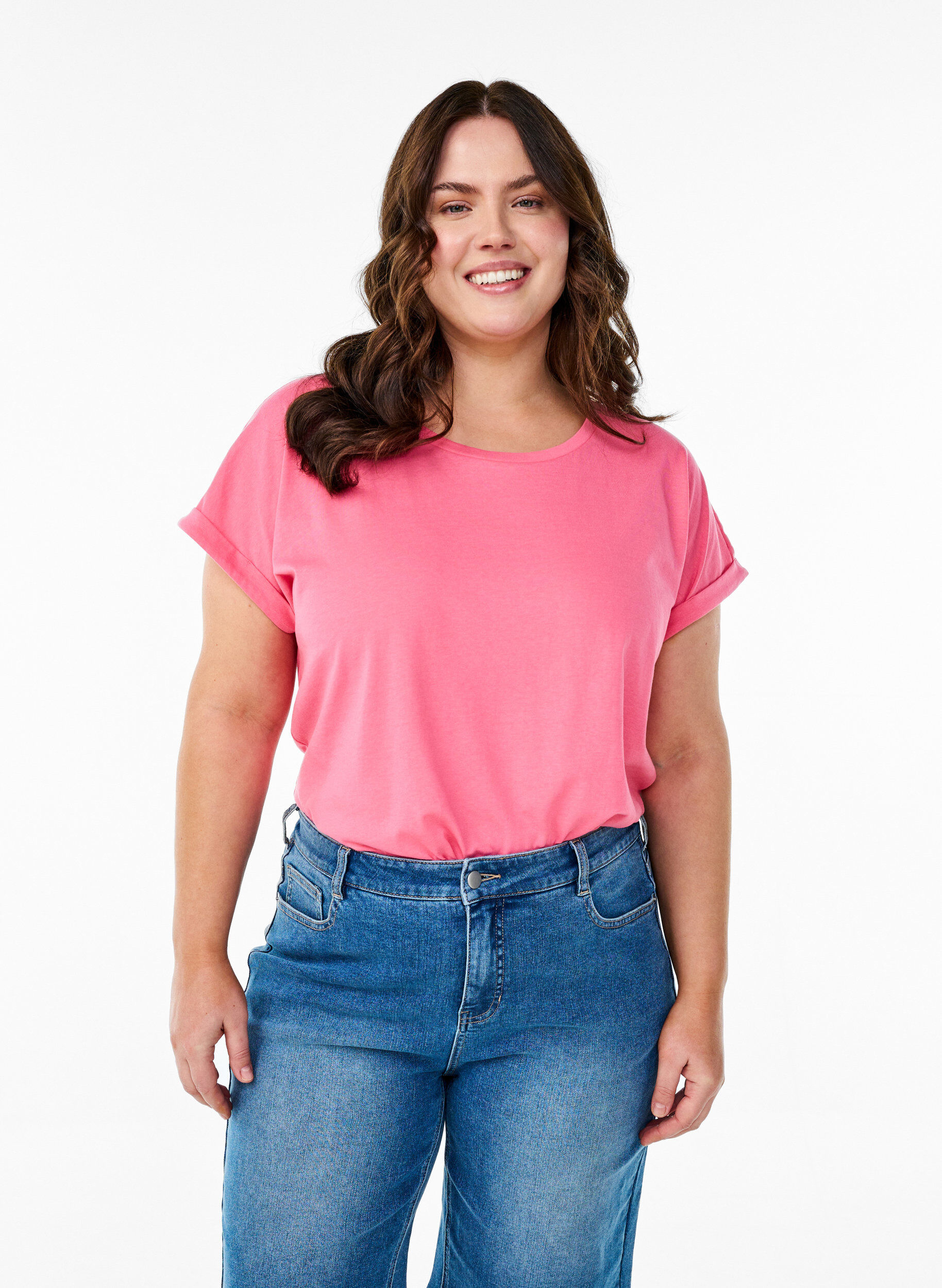 ZizziKortermet T-skjorte i bomullsblanding, Rosa, Model image number 0