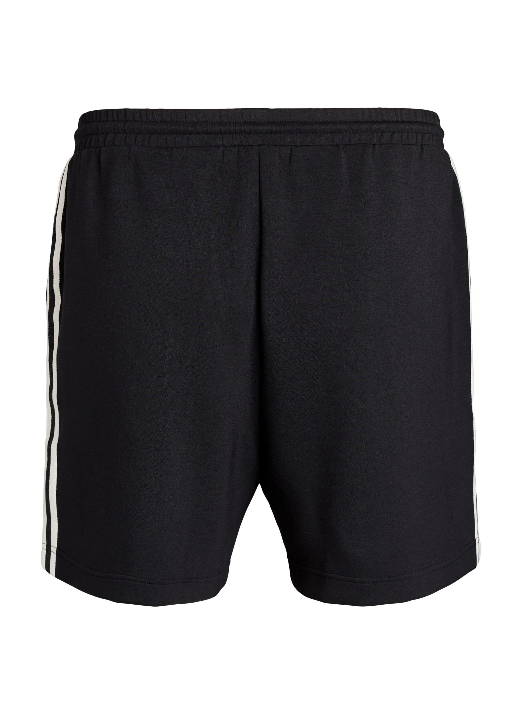 Zizzi Shorts med h&oslash;y midje og stripete detaljer, Svart, Packshot image number 1