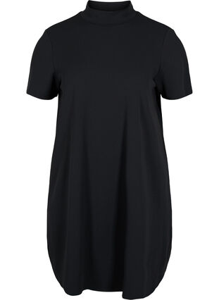 Kortermet kjole med høy hals, Black, Packshot image number 0