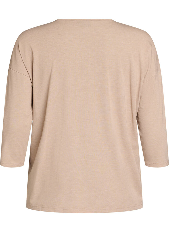 Jersey bluse med 3/4 ermer, Beige, Packshot image number 1