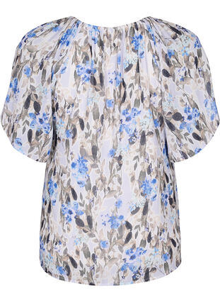 Mønstrete bluse med korte ermer, Blue Flower AOP, Packshot image number 1