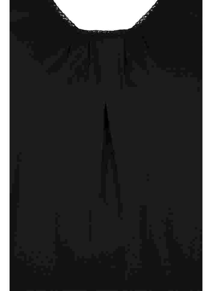 Bomullstopp med rund hals og blondekant, Black, Packshot image number 2