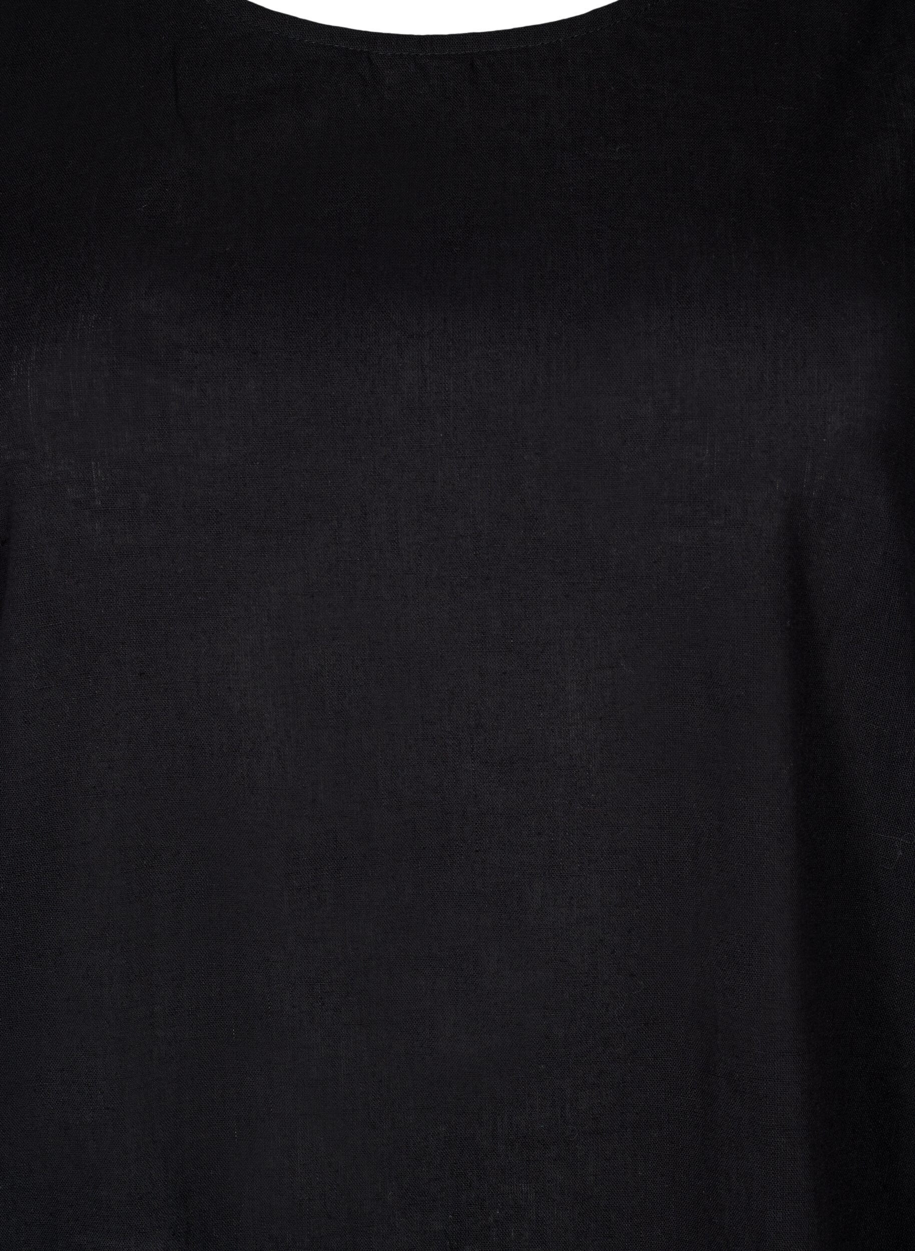 Zizzi Ermel&oslash;s kjole i bomullsblanding med lin, Black, Packshot image number 2