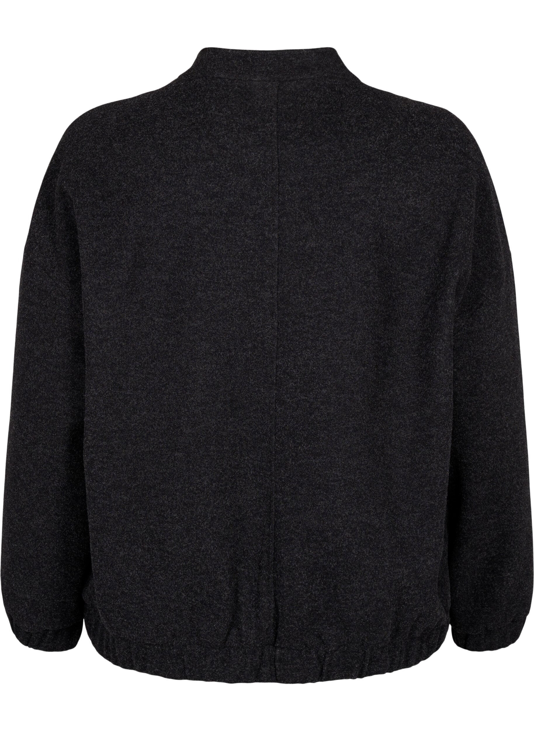 Zizzi Bomberjakke i ullook med lommer, Dark Grey Melange, Packshot image number 1