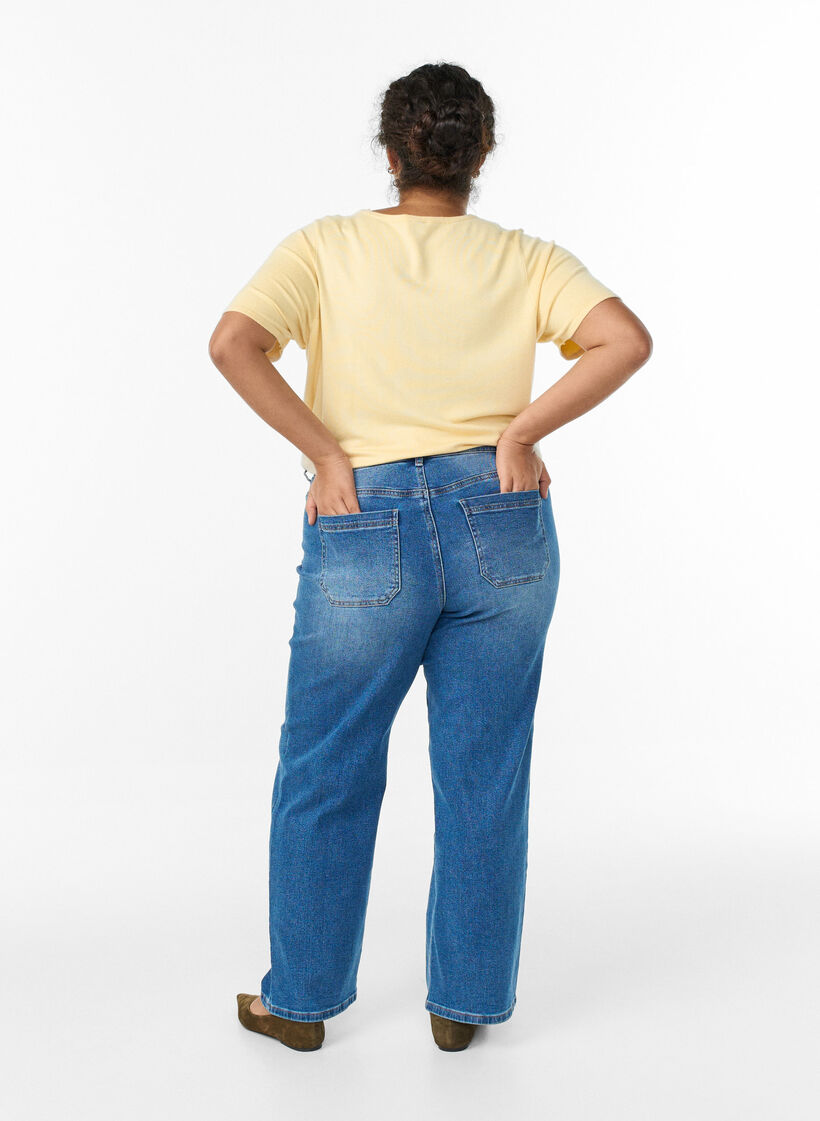 Jeans med forlommer og rette ben, Bl&aring;, Model image number 1