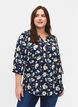 Blomstret bluse med 3/4-ermer, P. Blue Flower AOP, Model image number 0