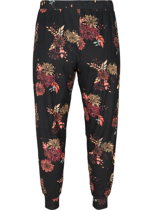 Blomstrete pysjamasbukser i viskose, Black AOP Flower, Packshot image number 1