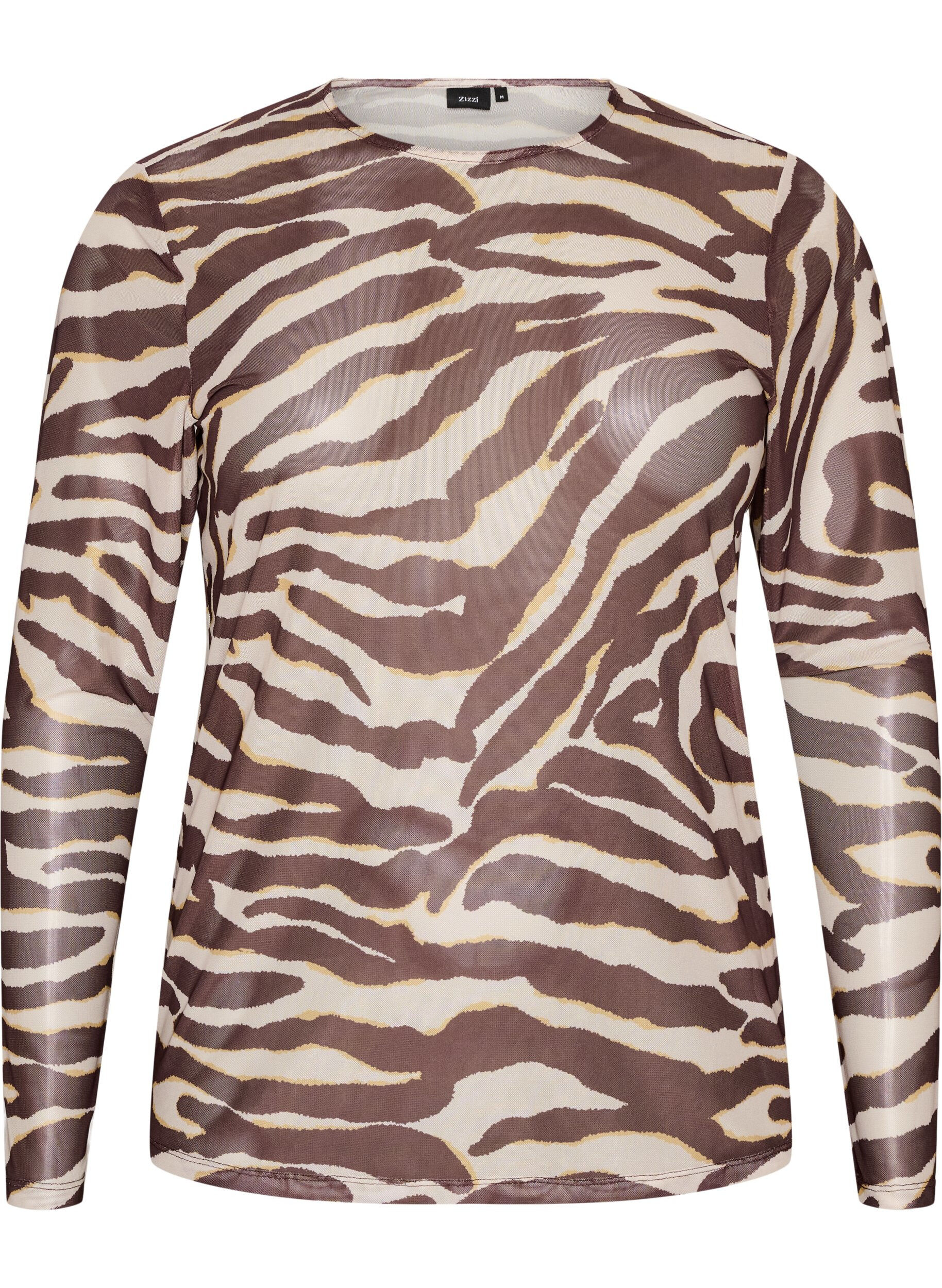 ZizziMeshbluse med trykk, Brun, Packshot image number 0