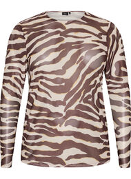 Meshbluse med trykk, Brun