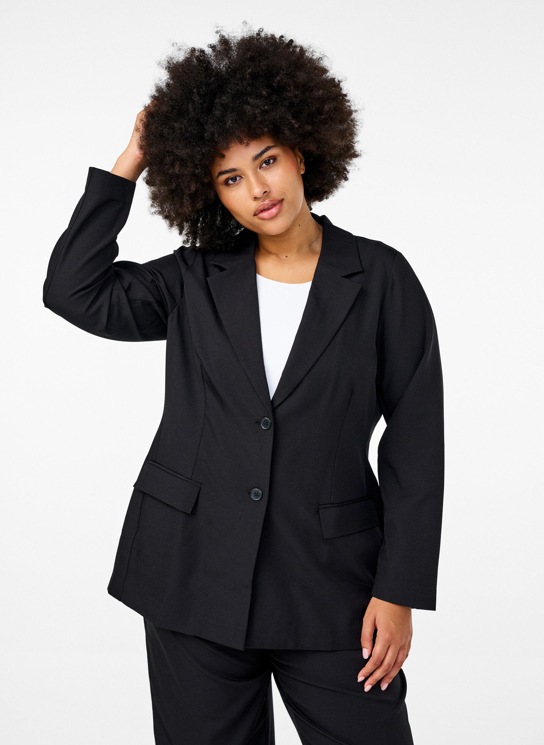 Zizzi FLASH - Blazer med lommer og splitt, Svart, Model image number 0