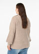 Ribbestrikket genser med puffede ermer og knapper, Beige, Model image number 2