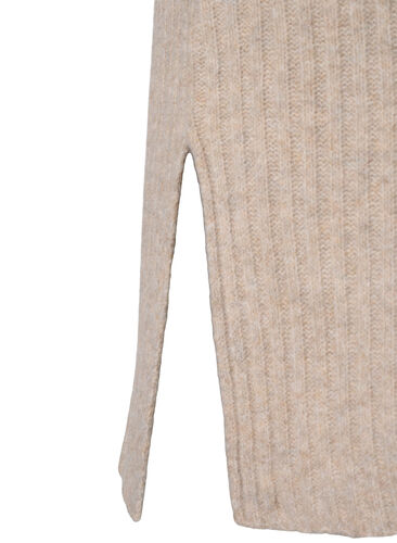 Ribbestrikket kjole med høy hals, Simply Taupe Mel., Packshot image number 3