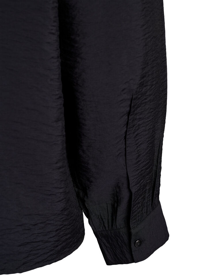 Bluse med V-hals og broderte bånd, Svart, Packshot image number 3