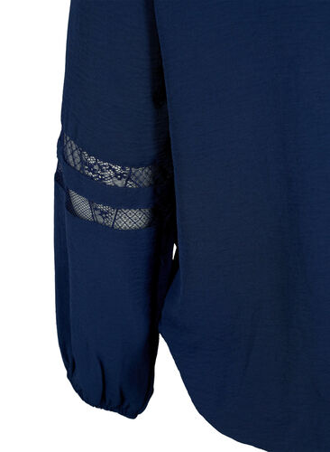 Bluse med lange ermer og blonder, Navy Blazer, Packshot image number 3