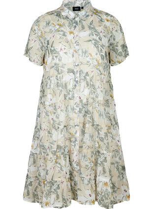 Blomstrete kjole med korte ermer, Beige Flower AOP, Packshot image number 0