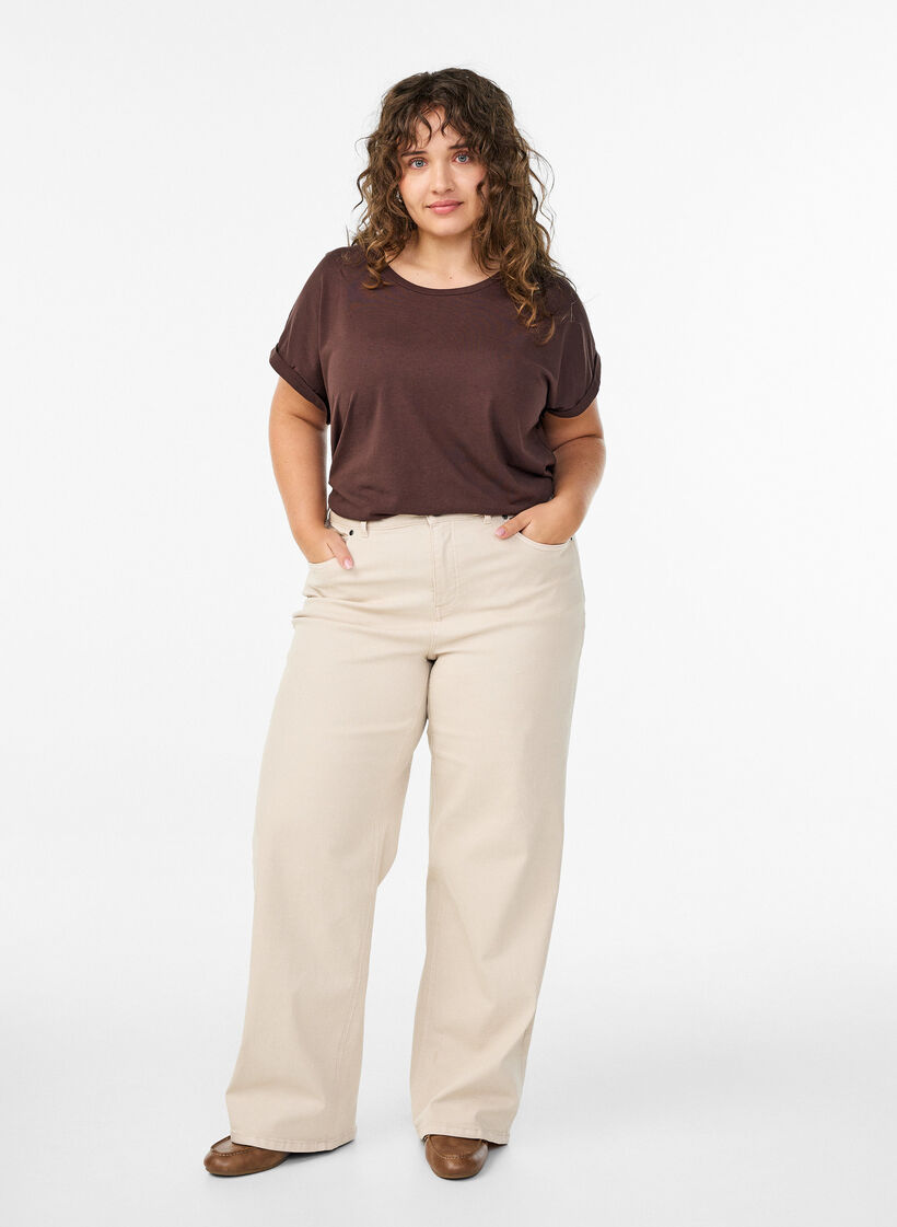 Kortermet t-skjorte i bomullsblanding, Brun, Model image number 1