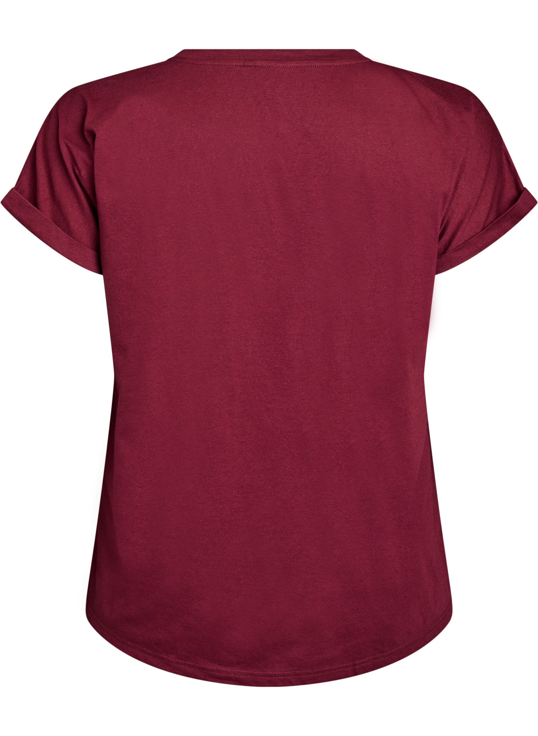 ZizziKortermet T-skjorte i bomullsblanding, M&oslash;rk Bordeaux, Packshot image number 1
