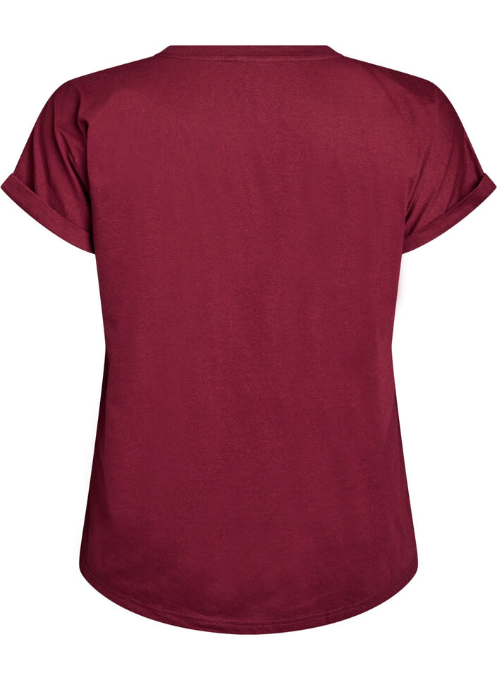 Kortermet T-skjorte i bomullsblanding, M&oslash;rk Bordeaux, Packshot image number 1