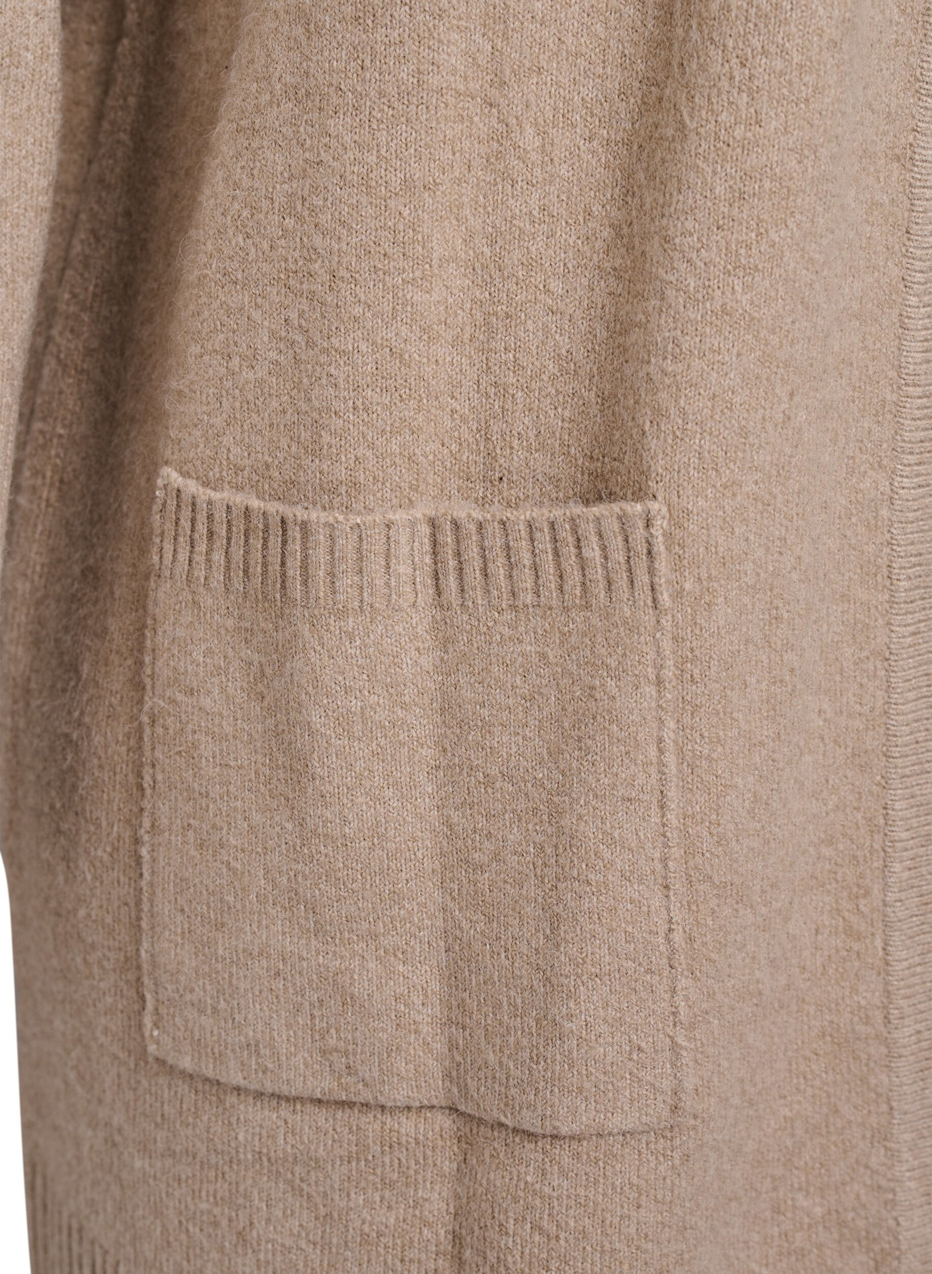 Zizzi Ribbestrikket cardigan med lommer, Beige, Packshot image number 3