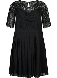 Kortermet kjole med blondeoverdel, Black