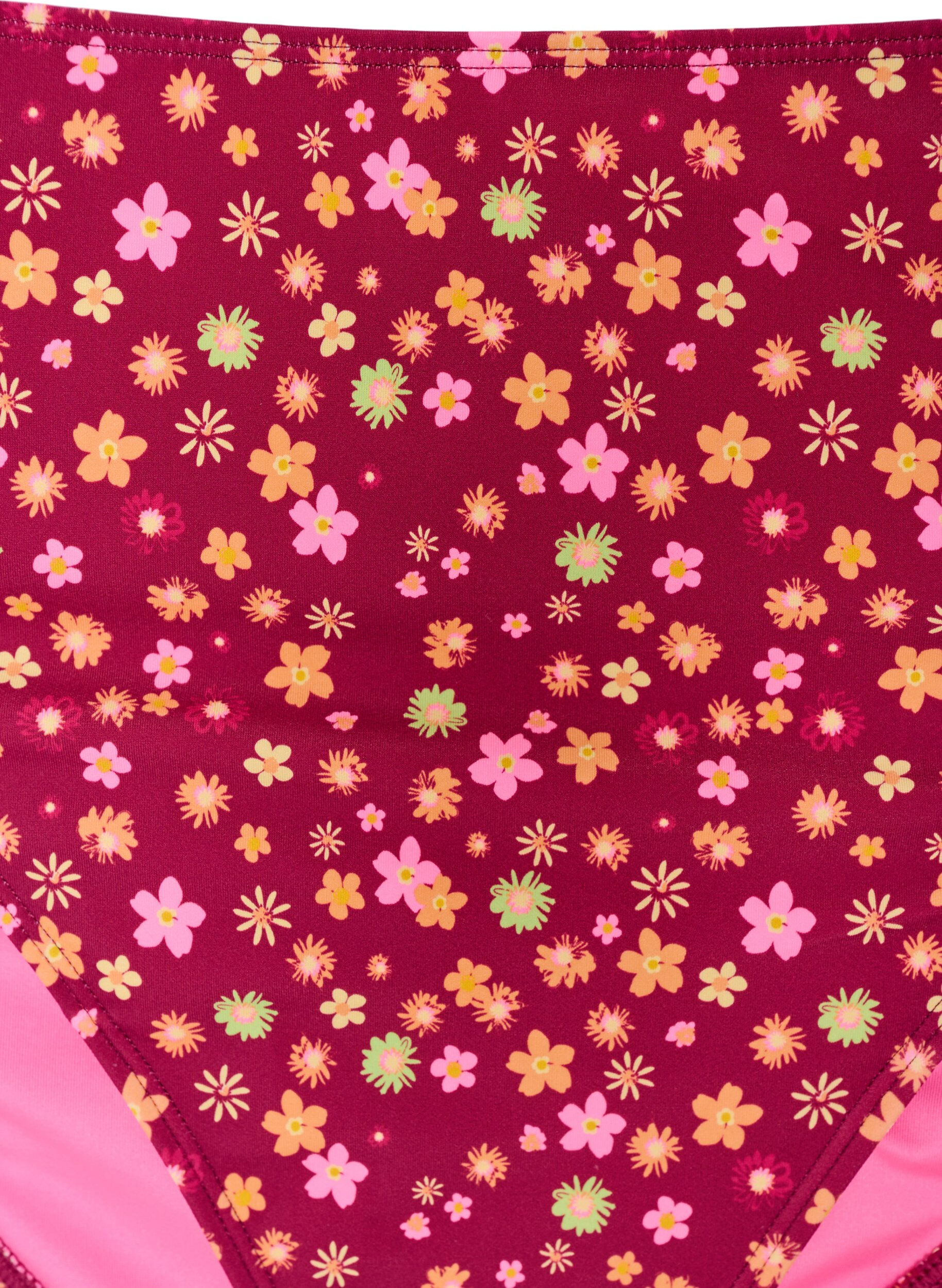 Zizzi Tai-bikinitruser med knytefester og blomstertrykk, R&oslash;d, Packshot image number 2