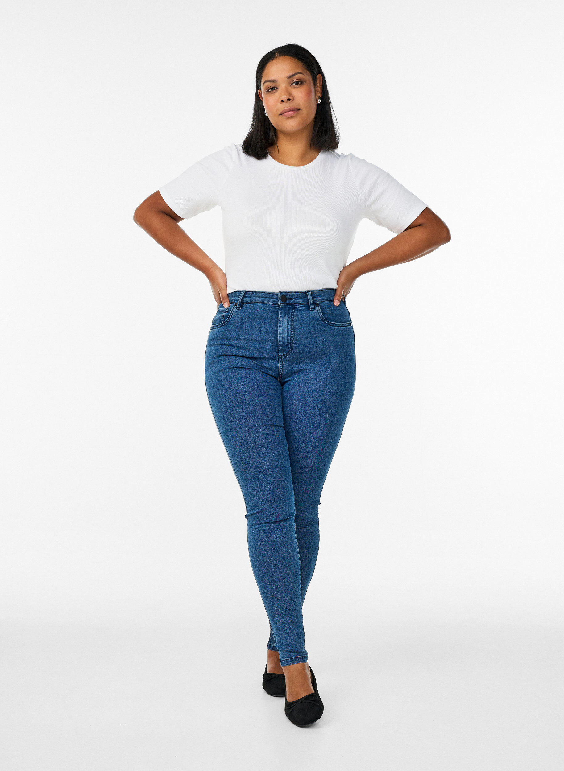 Amy jeans med h&oslash;y midje og ekstra smal passform, Bl&aring;, Model