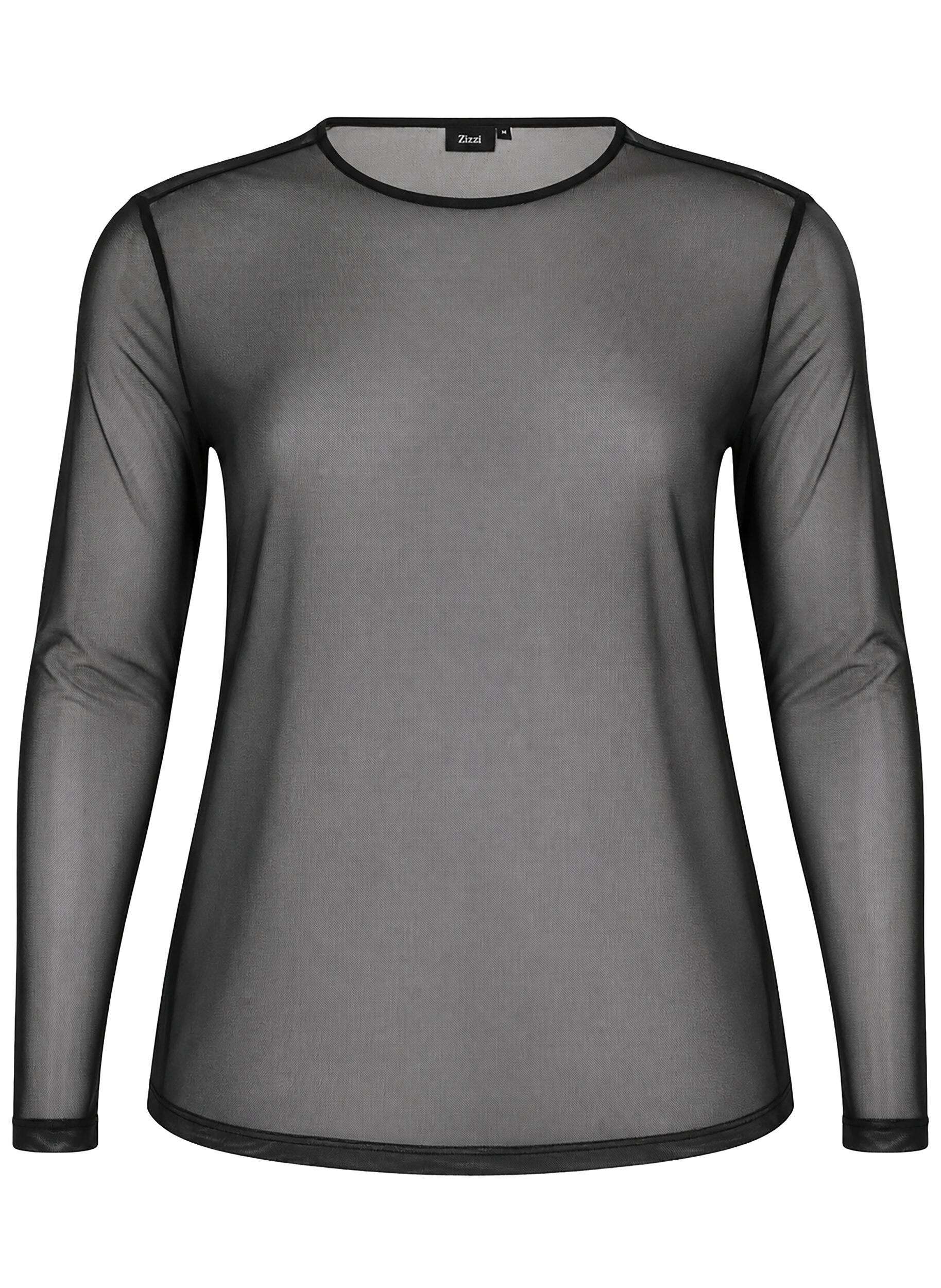 ZizziBluse i mesh med lange ermer, Svart, Packshot image number 0