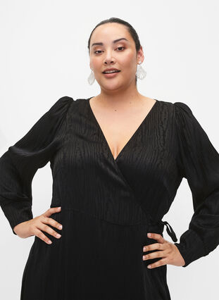 Zizzi Langermet kjole i viskose med ton-i-ton-mønster, Black, Model image number 2