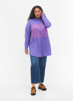 Lang skjorte med colorblock, Purple Block, Model image number 2