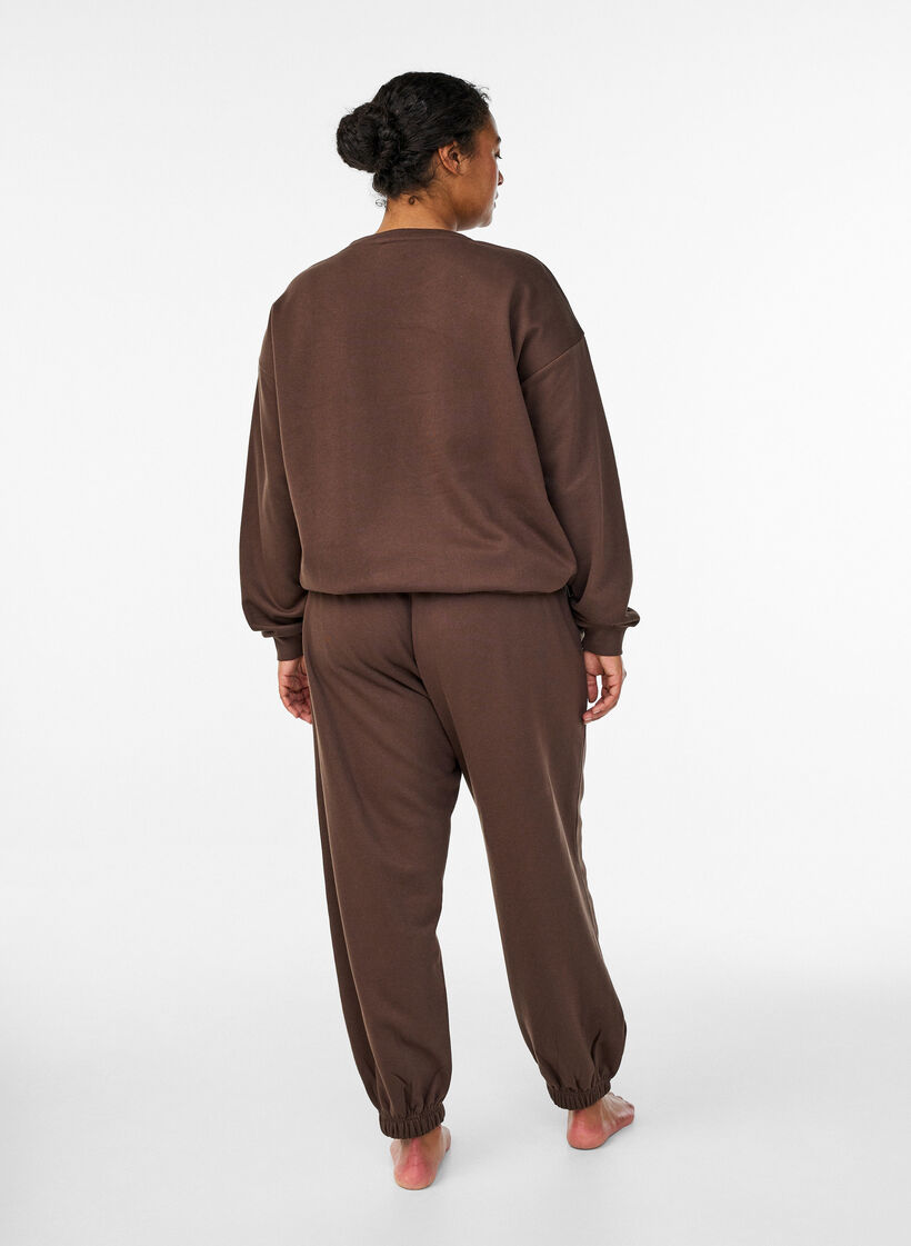 Joggebukser med h&oslash;y midje og lommer, Brun, Model image number 1