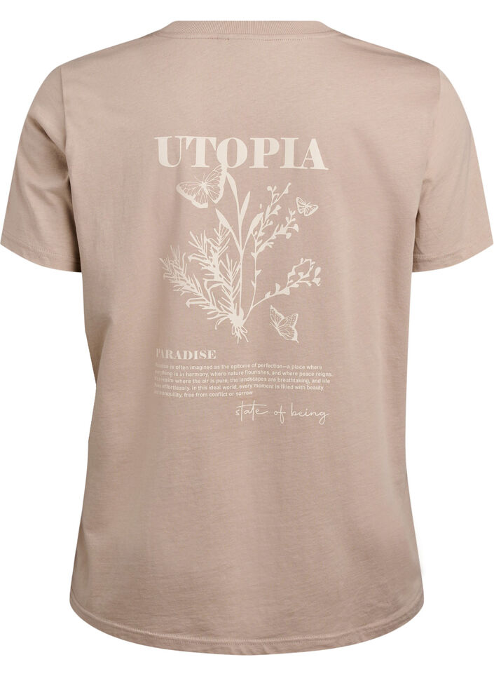 T-skjorte med tekstprint og rund hals, Brun, Packshot image number 1