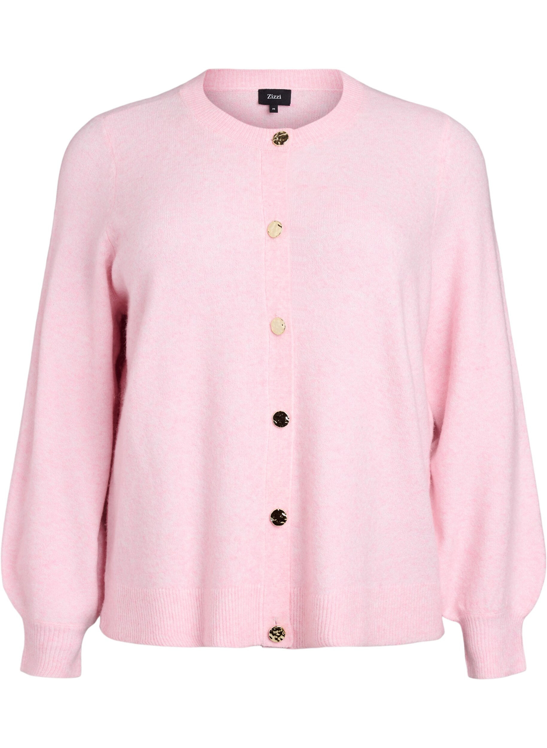 Zizzi Cardigan i myk strikk med gullfargede knapper, Rosa, Packshot image number 0