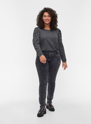 Amy jeans med høyt liv, Grey Denim, Model image number 0