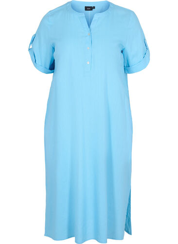 Lang skjortekjole med korte ermer, Alaskan Blue, Packshot image number 0