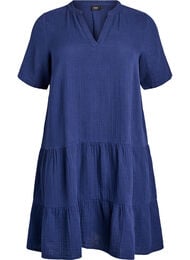 Kort A-linjekjole i bomullsmuslin, Bl&aring;