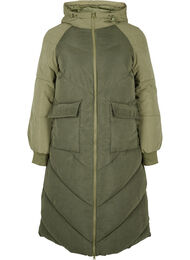 Lang fargeblokket vinterjakke med hette, Forest Night Comb