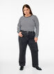 Stripete bluse med lange ermer, Svart, Model image number 1