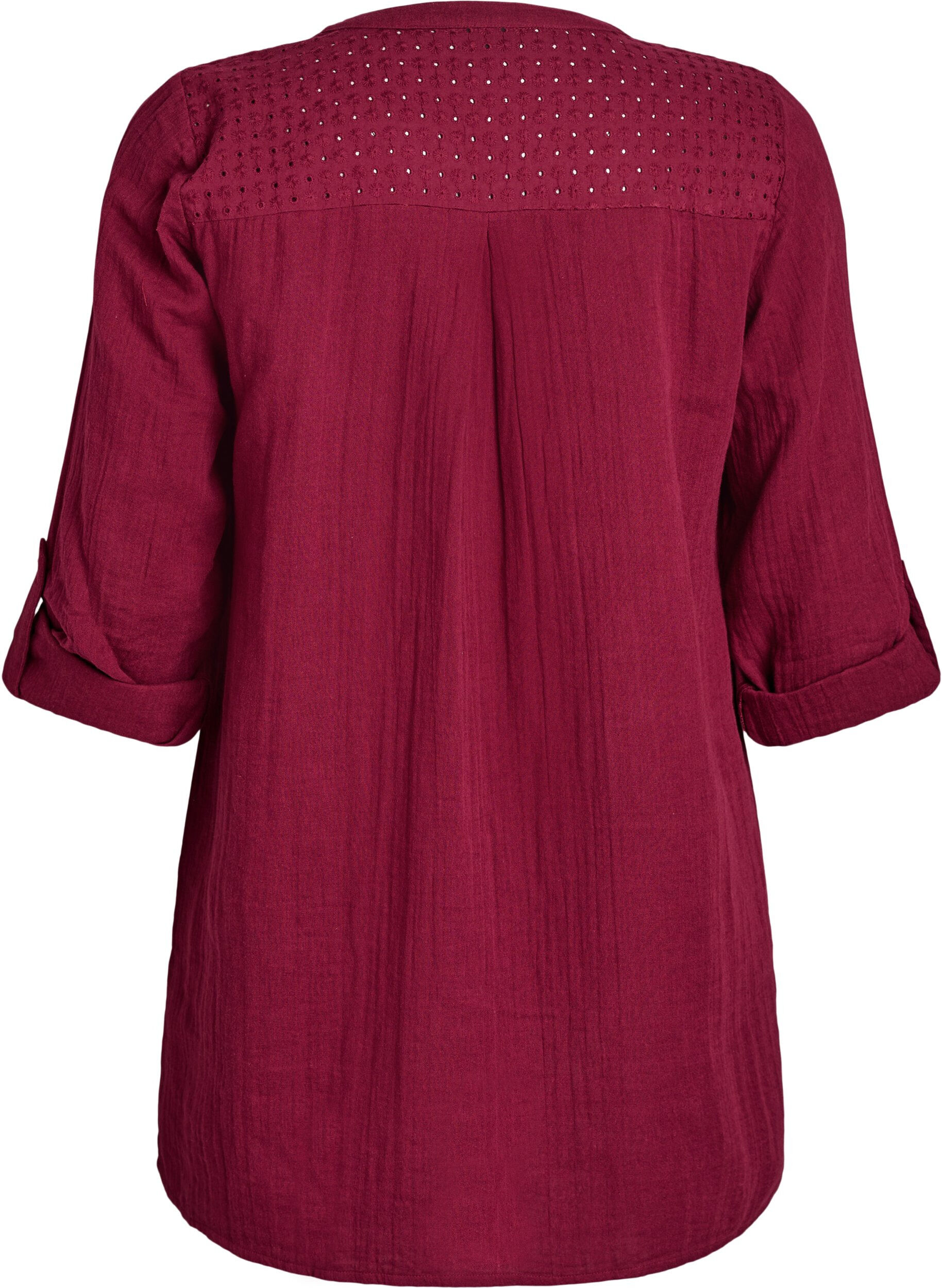 Zizzi Bomulds muslin-tunika med broderie anglaise, M&oslash;rk Bordeaux, Packshot image number 1