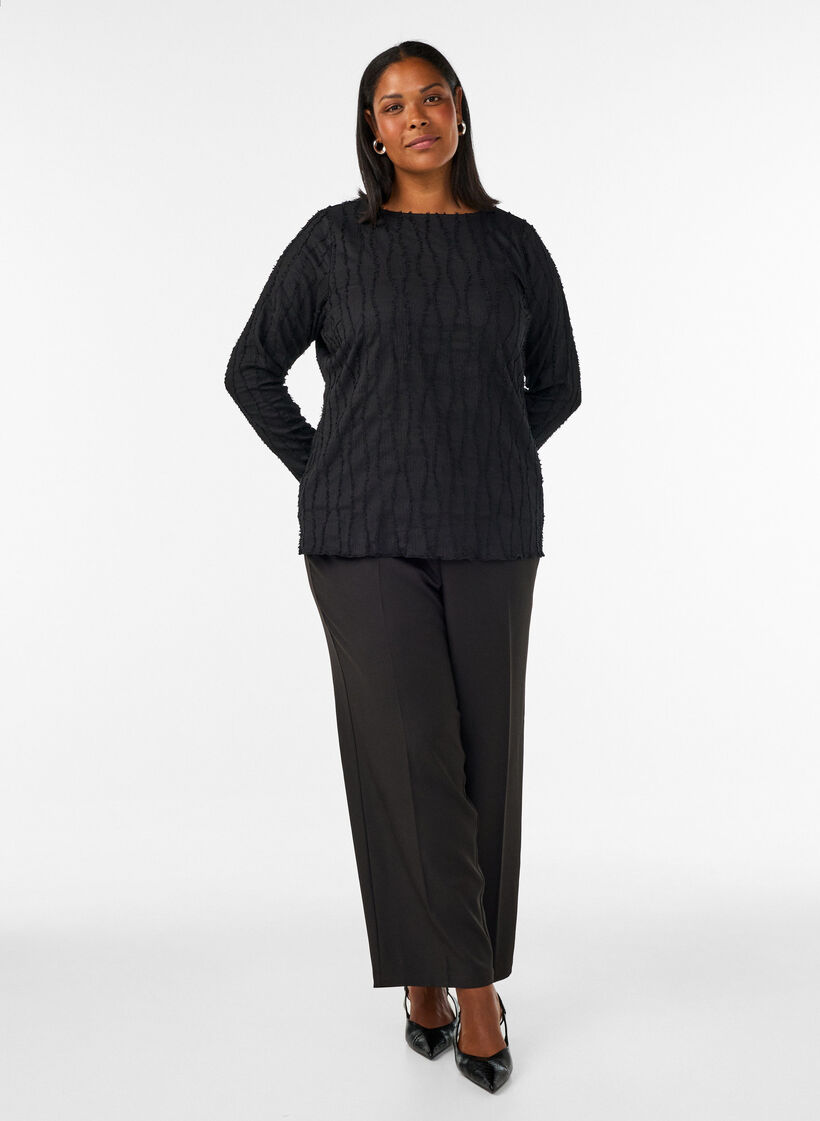 Jerseybluse med en b&oslash;lget tekstur, Svart, Model image number 1