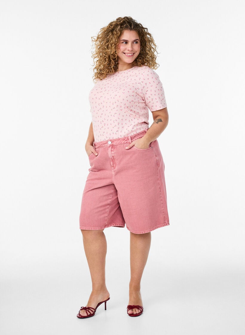 Bomulls T-skjorte med heldekkende trykk, Rosa, Model image number 1