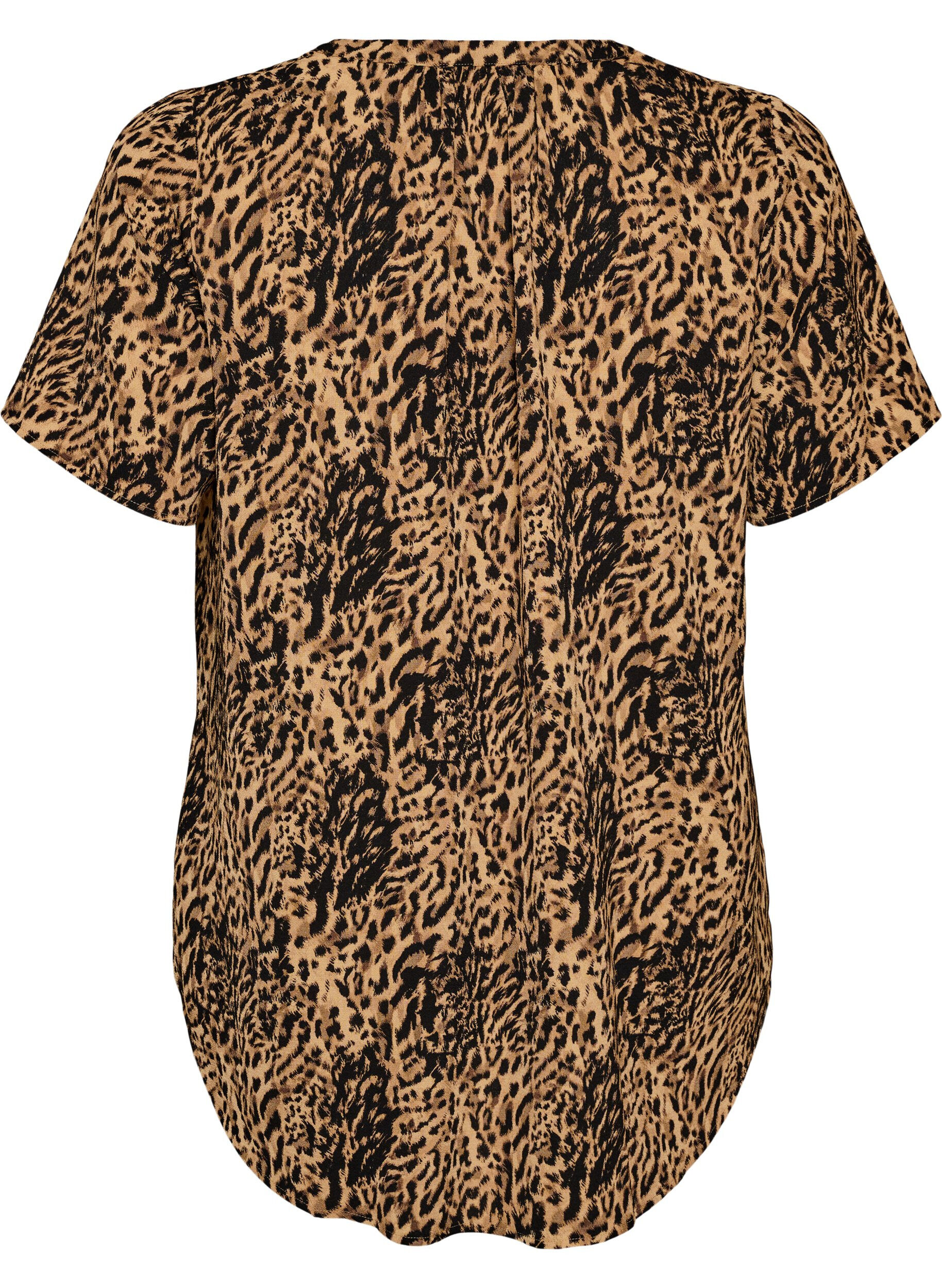 ZizziBluse med korte ermer og v-hals, Brun, Packshot image number 1